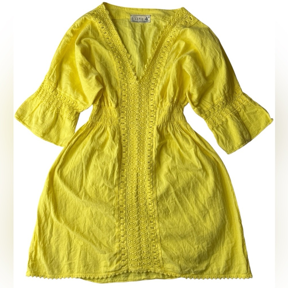 Seaspice Resort Wear Yellow Embroidered Cotton Dress Made in Peru Size M - Picture 7 of 10